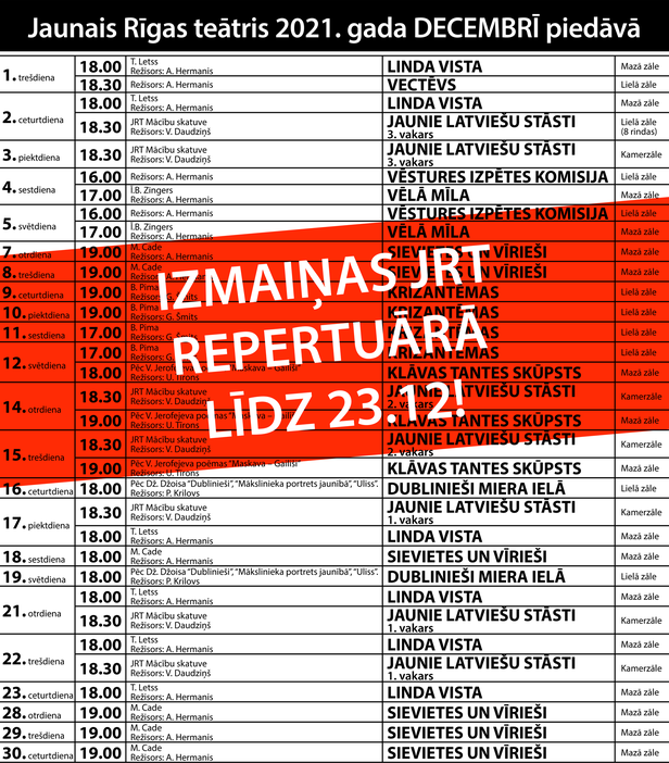 IZMAIŅAS DECEMBRA un JANVĀRA REPERTUĀRĀ